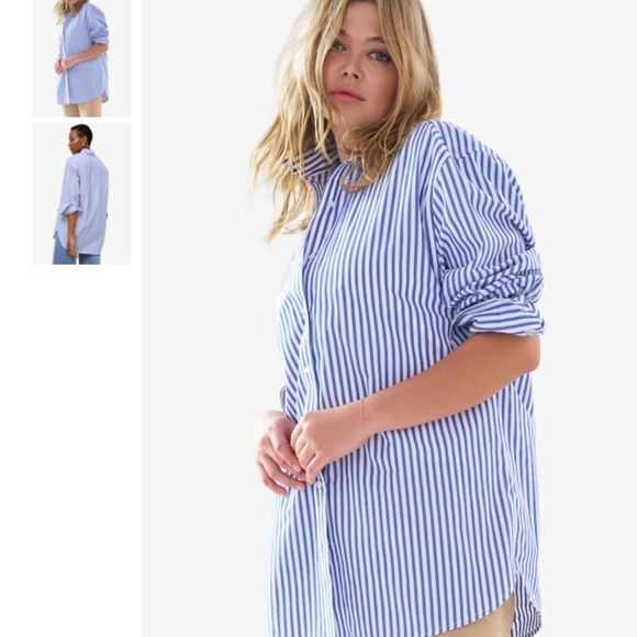 Jessica London Blue and White striped relaxed fit poplin button up shirt 32W-3X - Picture 7 of 11